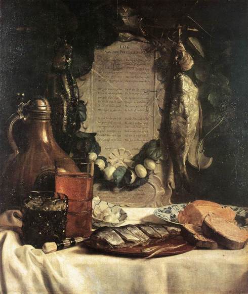 BRAY, Joseph de Still-Life in Praise of the Pickled Herring 1656 Oil on oak, 57 x 48,5 cm