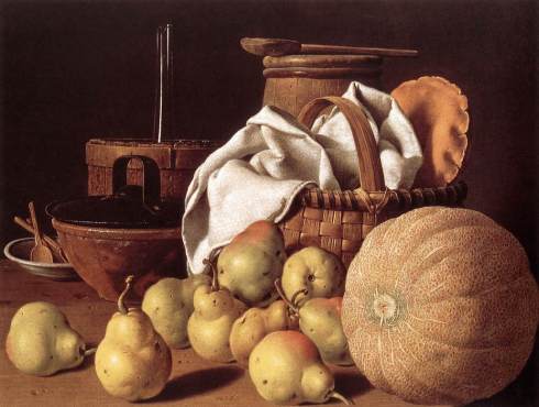 MELÉNDEZ, Luis Still-Life with Melon and Pears c. 1770 Oil on canvas