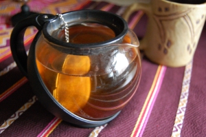Loose tea brewing in teapot