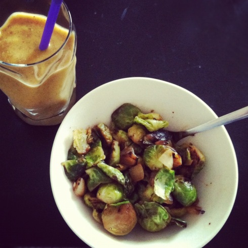 Pumpkin Smoothie and Pan-Roasted Brussels Sprouts