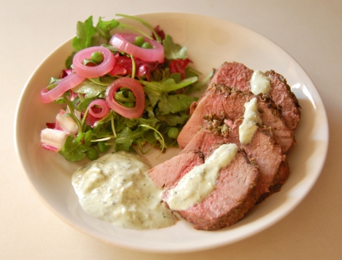 Lamb with Mint Fennel Tzatziki Sauce and Spring Greens Salad